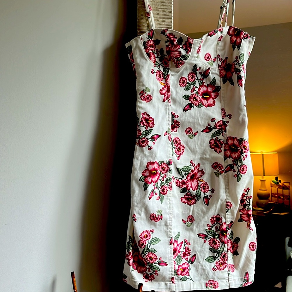 NWT H&M Denim floral bustier dress
